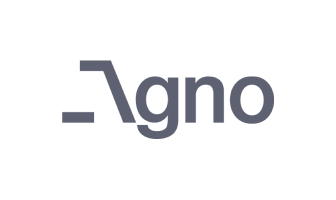 Agno logo featuring a stylized A design, simple and modern typography in gray.