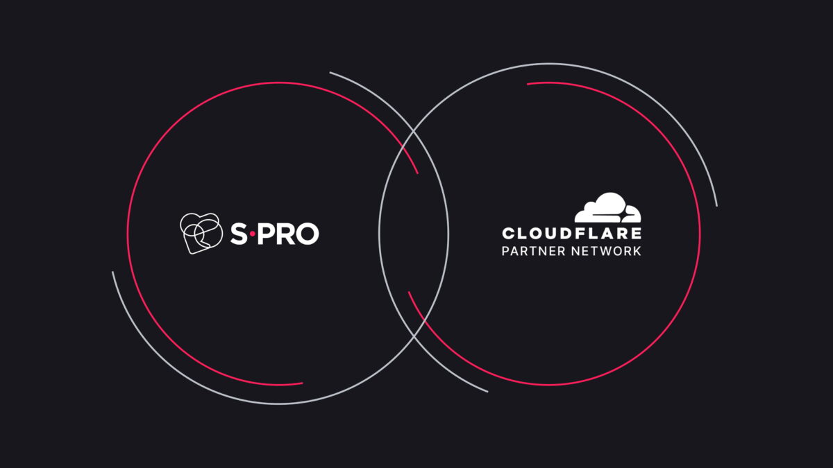 S-PRO and Cloudflare partnership logo, showcasing collaboration within a connected circular design.