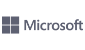 Microsoft logo in gray with a four-pane window design on the left.