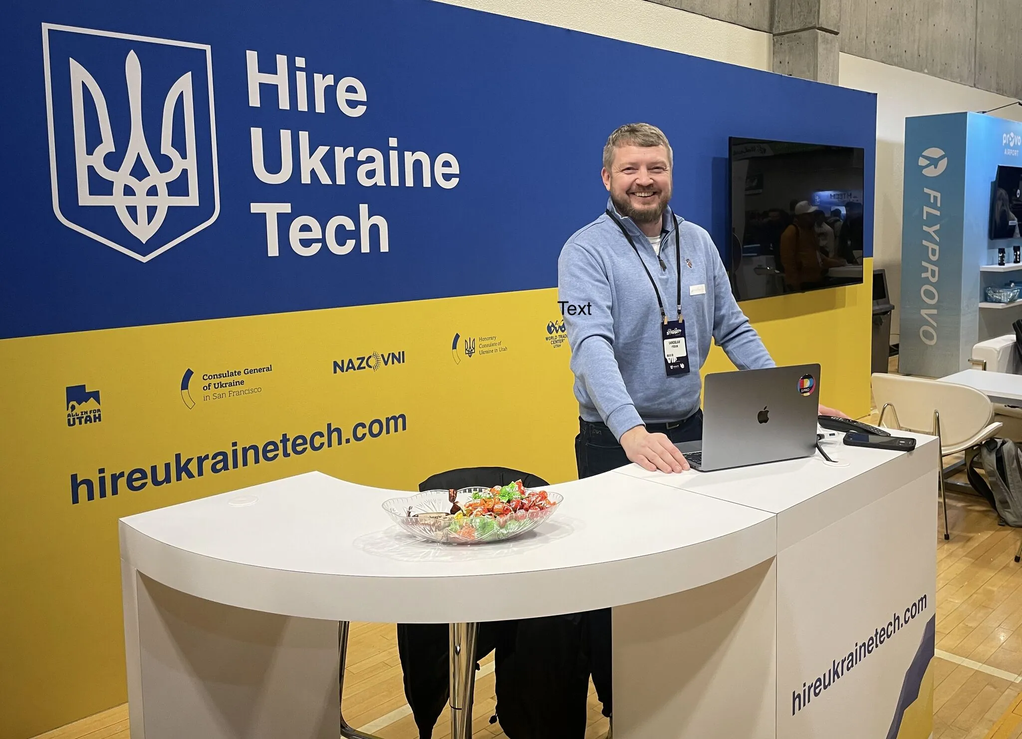 Yaroslav Fisiuk at the Hire Ukraine Tech booth during Silicon Slopes event