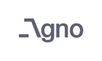 Agno logo featuring a stylized A design, simple and modern typography in gray.