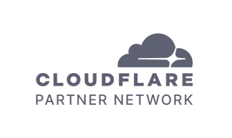 Cloudflare Partner Network logo with cloud graphic, representing collaboration and network security solutions.