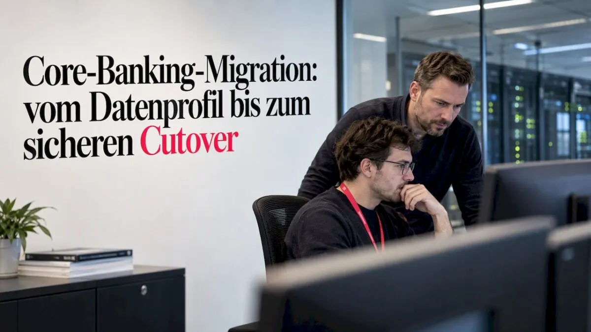 Bankteam im Kontrollraum während des Core-Banking-Wechsels