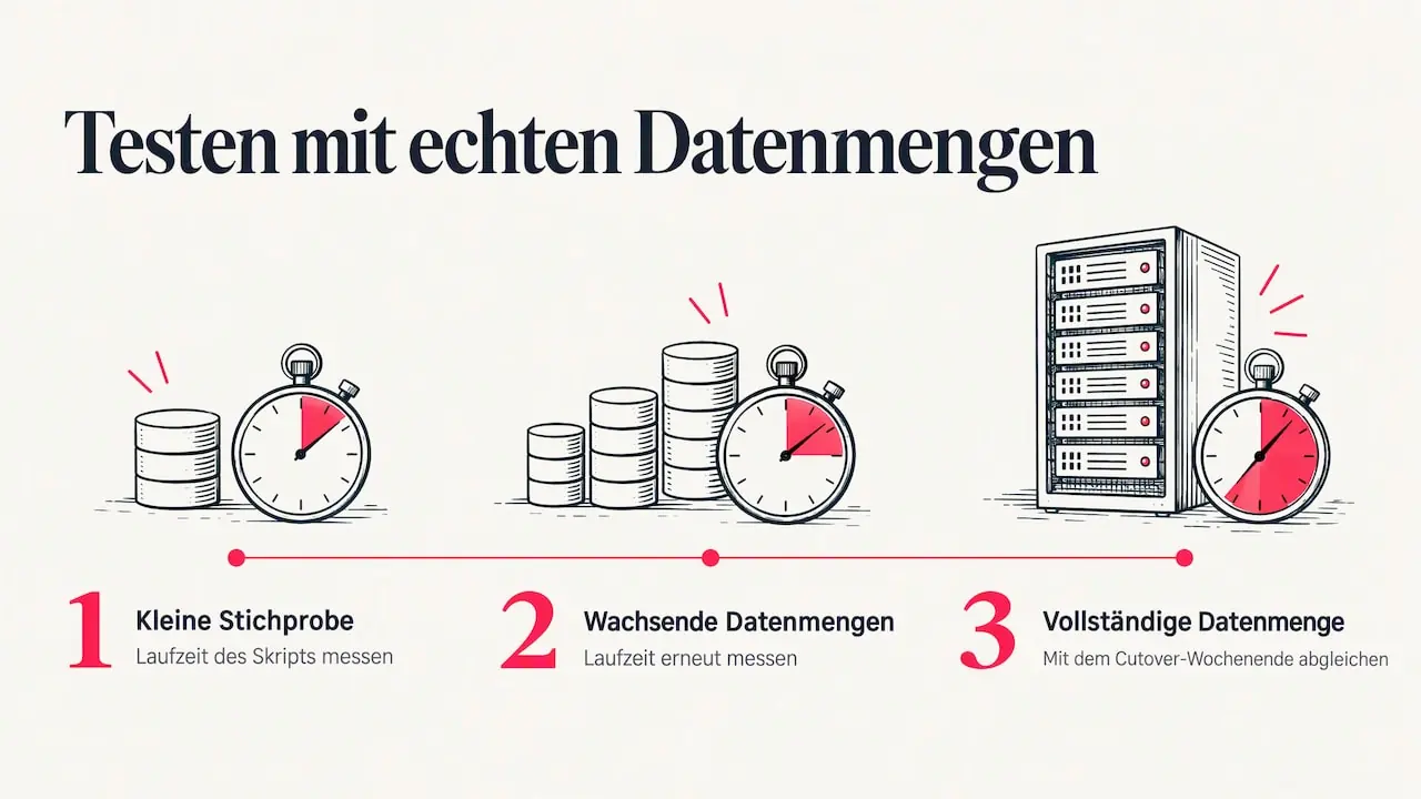 Teststufen und Laufzeiten bei wachsenden Datenmengen